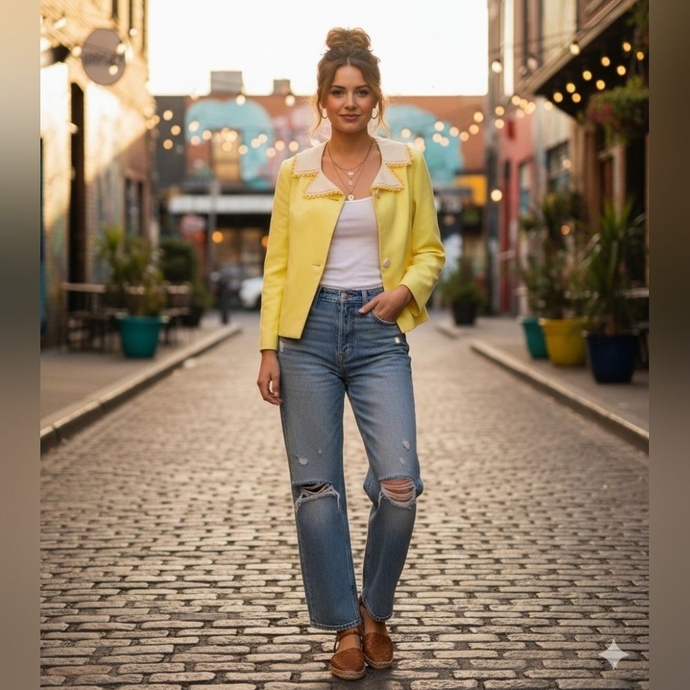Vintage Monique Yellow Cropped Blazer – - Picture 10 of 10
